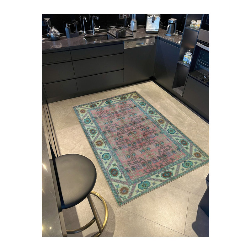 Tapis tissé à motif géométrique traditionnel avec bordure et tapis lavable, Carré 3 pi 3 po