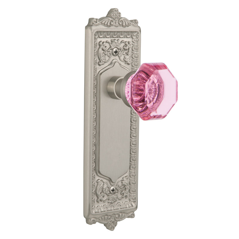 Plaque de porte mortaise intérieure en cristal rose avec oeuf, & grande plaque de fléchette Waldorf, 2 1/4 po, Nickel satiné