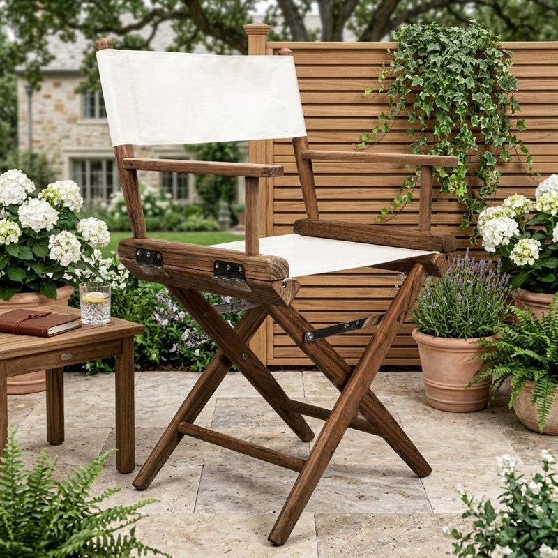 Chaise de réalisateur d'intérieur 23 po en bois massif brun et ivoire