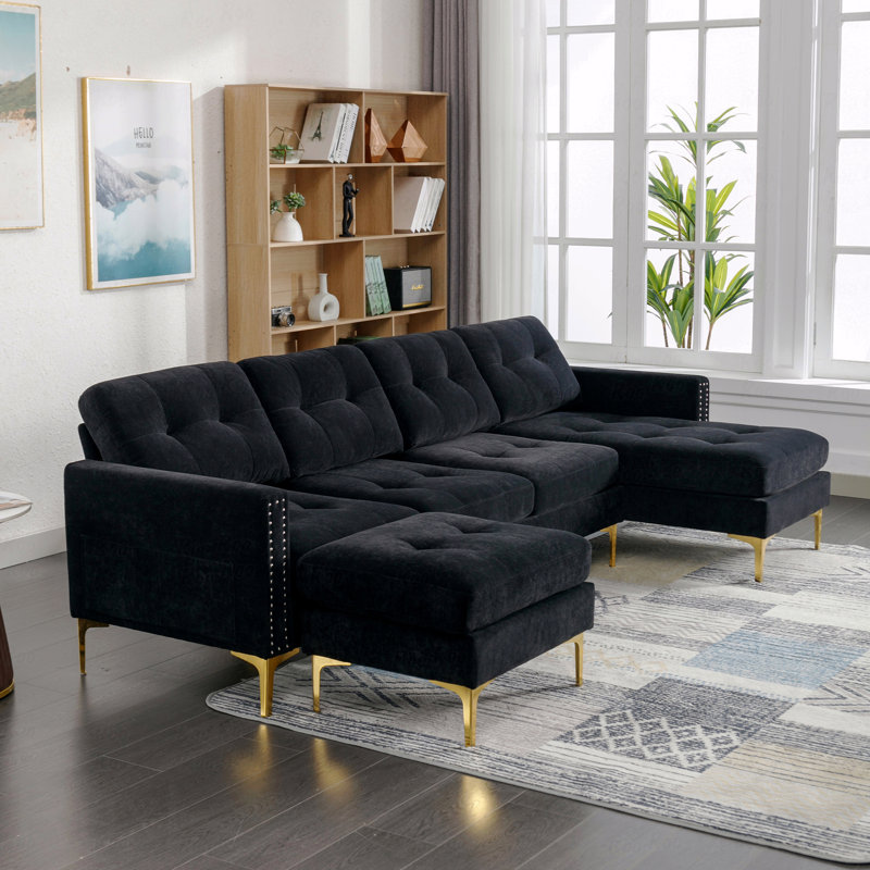 Basic Sectional Sofa, 110.6" L-Shape Convertible  Sofa Couch With Movable Ottoman