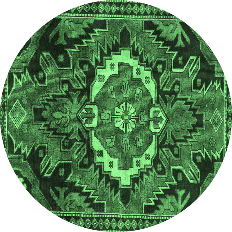 Tapis lavables à la machine traditionnel vert émeraude 3786, Carré 5 pi
