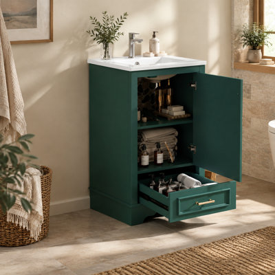 Meuble-lavabo vert de 51,5 cm (20,3 pouces) avec lavabo en céramique et tablette ajustable