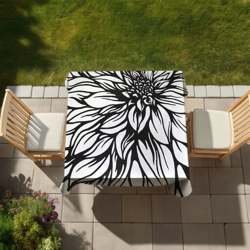 Dahlia Flower Outline Tablecloth - White Flowers for Home Decor