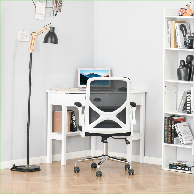 Bureau d'ordinateur de coin de bureau compact avec tiroir & amp; Tablettes de rangement, poste de travail de bureau à domicile pour petits espaces | Blanc | Panneau de fibres à densité moyenne P2