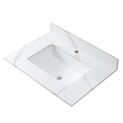 Comptoir de meuble-lavabo de 31 po en pierre frittée dorée avec évier encastré en céramique et dosseret pour pierre à la mode 31 po, puissant