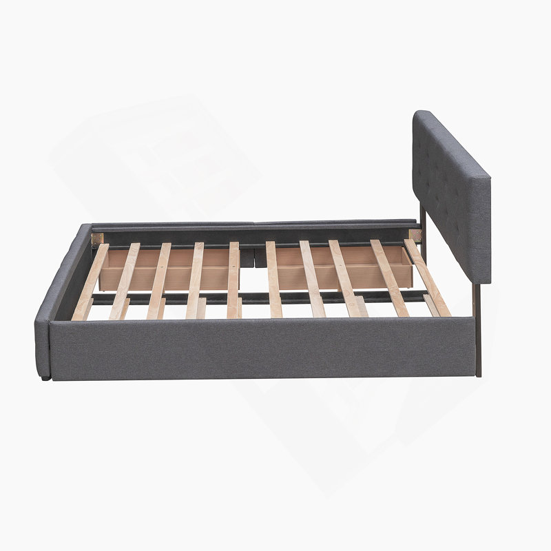 Lit plateforme tapissier avec 2 tiroirs et 1 lit gigogne