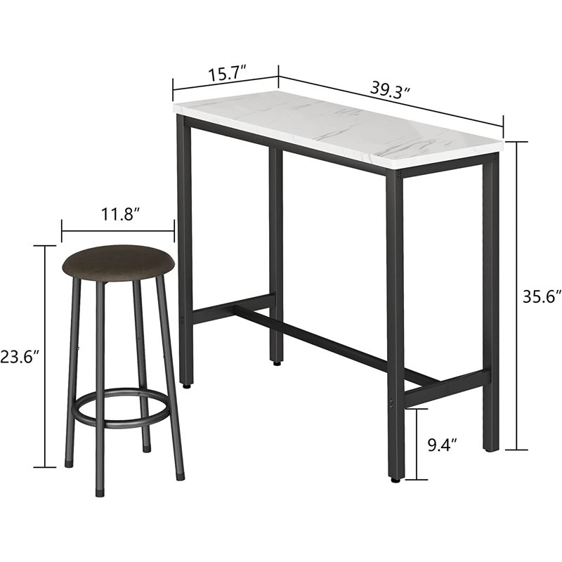 Golliday 3 Piece Dining Bar Table Set, Brown, 35.43"H x 39.57"L x 15.75"W
