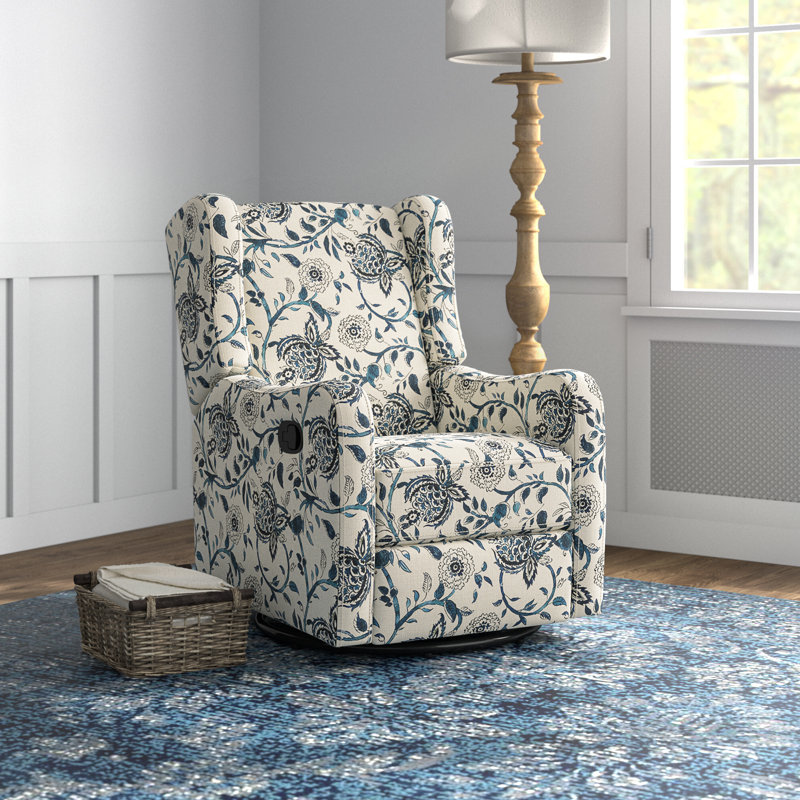 Fauteuil inclinable manuel oscillant floral Antonanzas, Polyester bleu