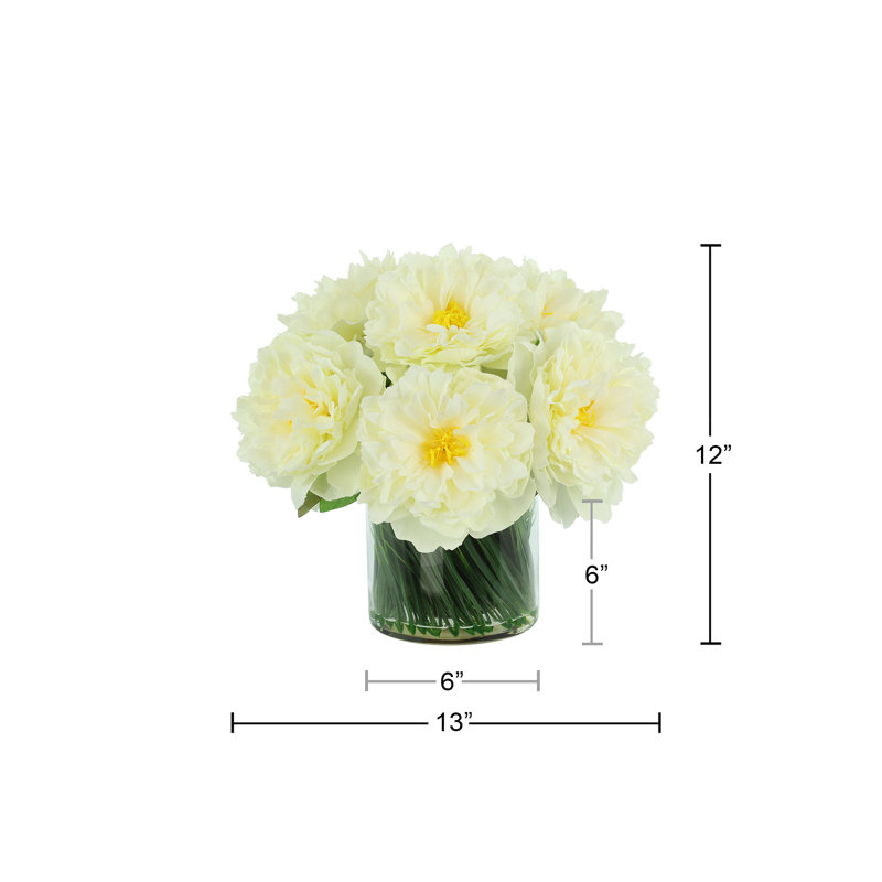 Faux Peony Arrangement in a Glass Vase, Cream