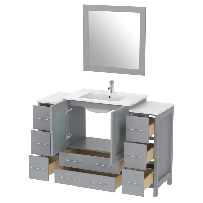  54" Single Bathroom Vanity Set with Mirror, Gray