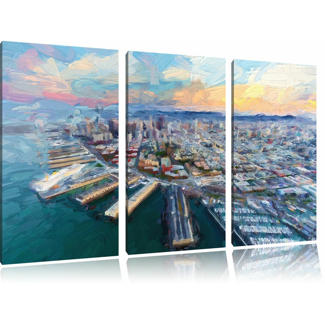 3-tlg. Leinwandbilder-Set „San Francisco bei Sonnenuntergang“, Grafikdruck