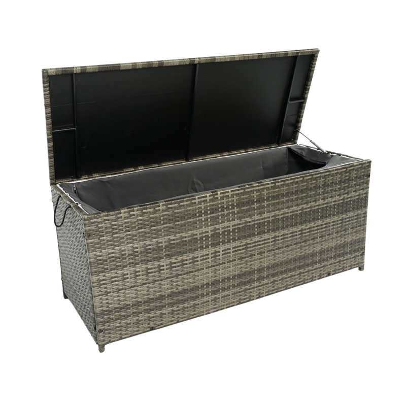 113 Gallon Outdoor Bin - Grey. Patio Deck Storage With Lid. Extra Large Capacity For , Pillows. Removable Liner, Rust . Versatile. Functional Poolside Container. Grey Lightweight , Metal Frame. Water