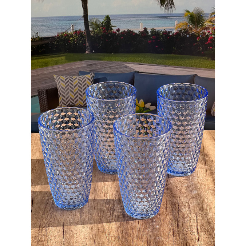 Calera Acrylic Drinking Glass Set, Blue, 16 oz.