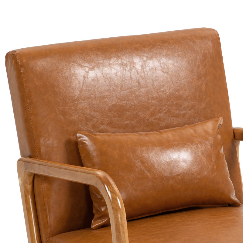 Fauteuil d'appoint Jyrin, Similicuir brun clair Chanton, Bois naturel