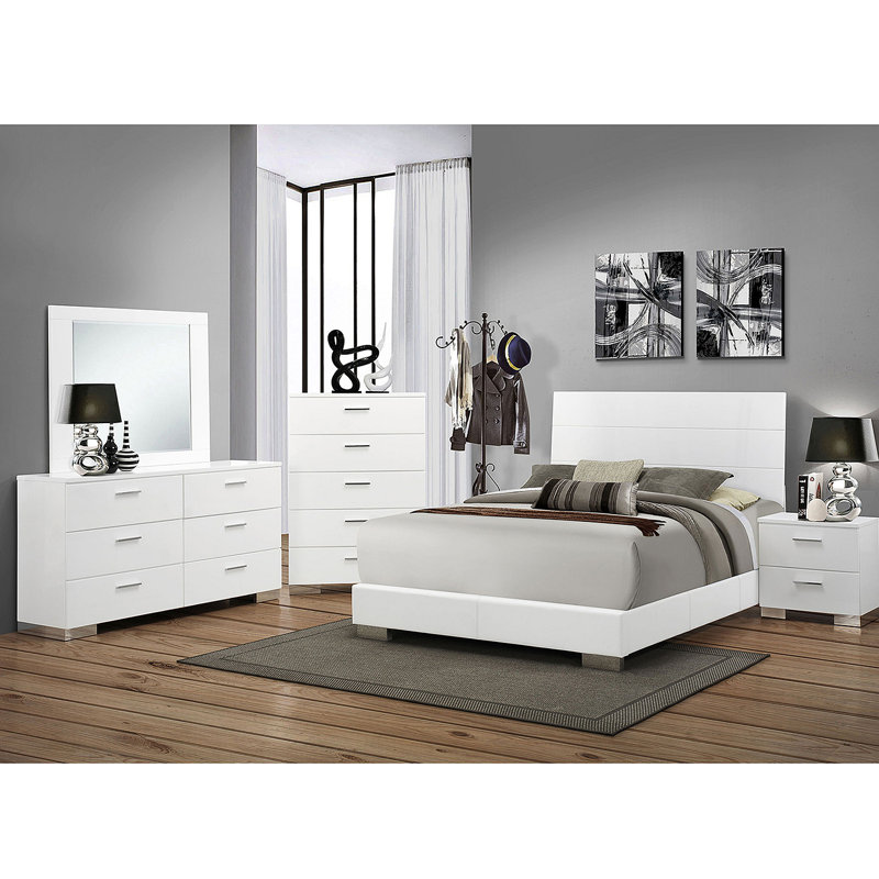 Ensemble de chambre avec grand lit 5 pièces Dulcey, Cinq pièces : lit, table de chevet, commode, com