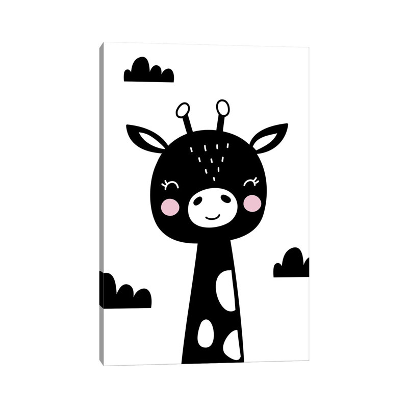 Giraffe Scandi Black - Wrapped Canvas Print, 20.32 cm H x 30.48 cm W