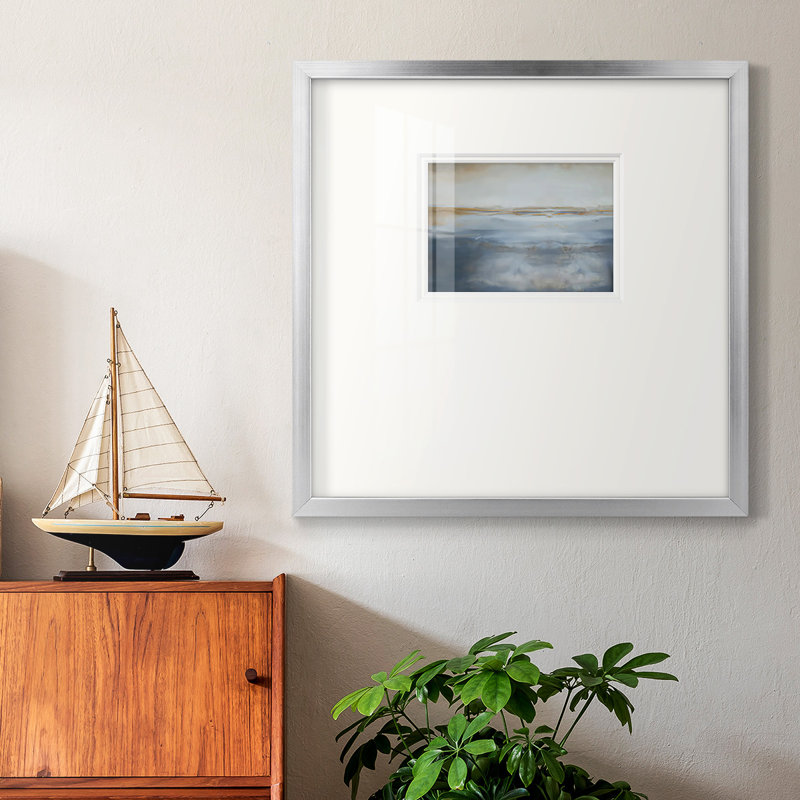 «Blue and Gold Abstract», reproduction encadrée, L 21 po x H 21 po, Encadrement doré