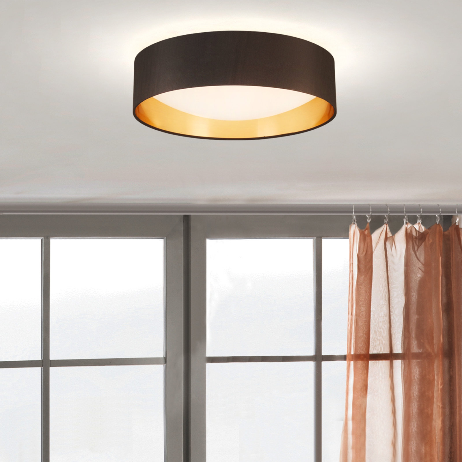 Murphie Single Light Polyester LED Flush Mount, Black/Gold, 4.53" H x 15.94" W x 15.94" D