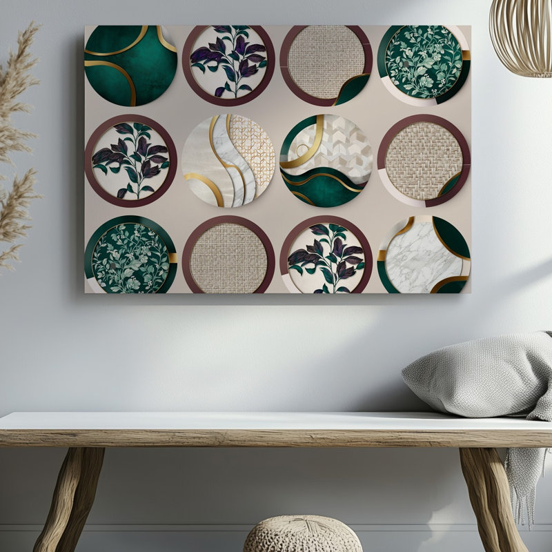 La toile crée un collage visuellement saisissant mettant en valeur une variété de papiers peints contemporains reflétant une esthétique murale