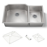 Strive 35-1/2" L x 20-1/4" W x 9-5/16" Under-Mount Extra-Large/Medium Double-Bowl Kitchen Sink with Basin Rack