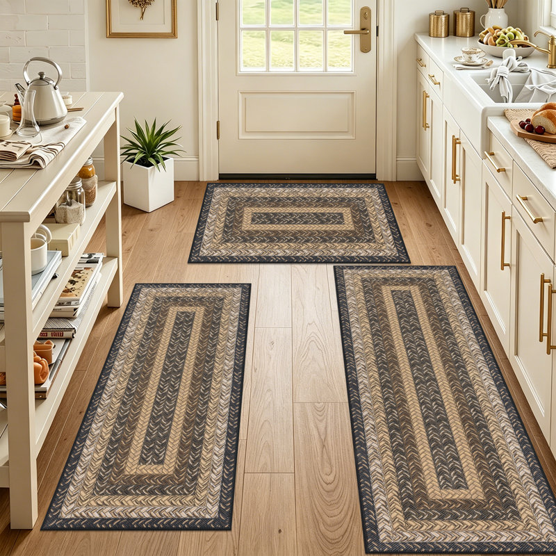 Tapis de cuisine antidérapant lavable à la machine, Beige/Gold