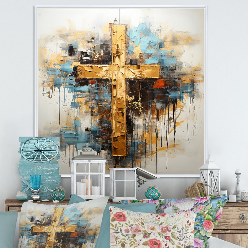 Divine Love, croix religieuse III sur toile, H 24 po x l 24 po x P 1 po, Cadre flottant blanc