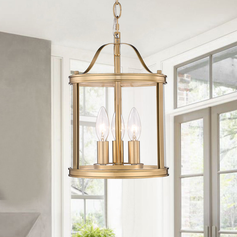 8.75 in. 3-Light Dimmable Lantern Pendant Light with Clear Glass and Adjustable Chain, Gold