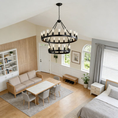 2-Tier Wagon Wheel Chandelier, 40-Inch Farmhouse Pendant Light With 32 Lights, Rustic Round Hanging Fixture For Dining Room, Kitchen Island, Foyer, And Entryway
