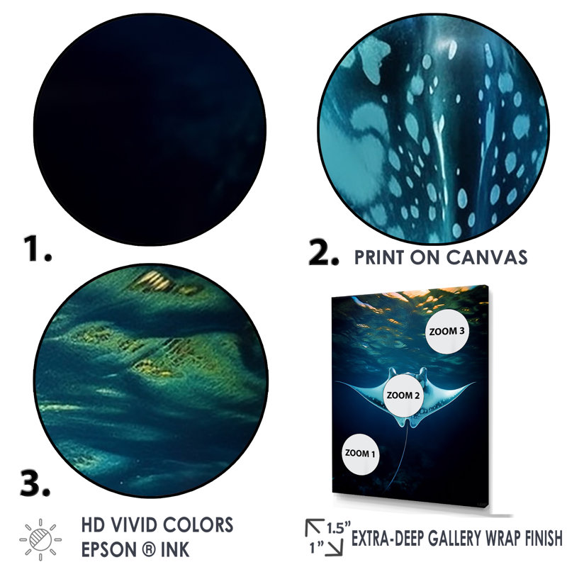 Giant Oceanic Blue Manta Ray Coastal Canvas Print