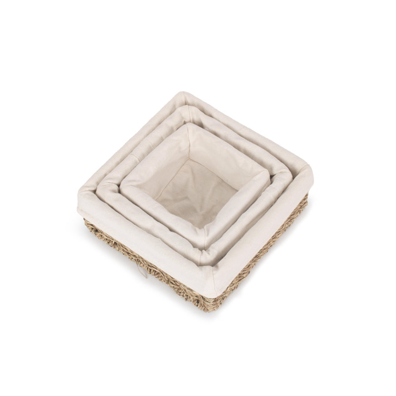 Lily Manor Wicker 3 Piece Seagrass Tray Set with Lining, 9cm H x 22cm W x 22cm D