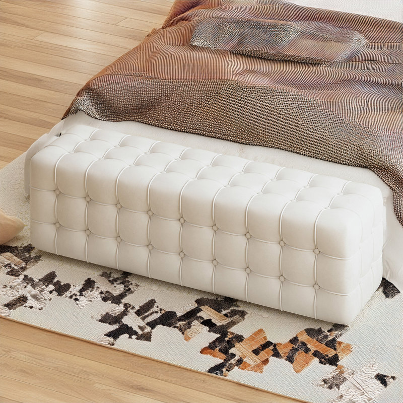 46.4" Upholstered Bench, White