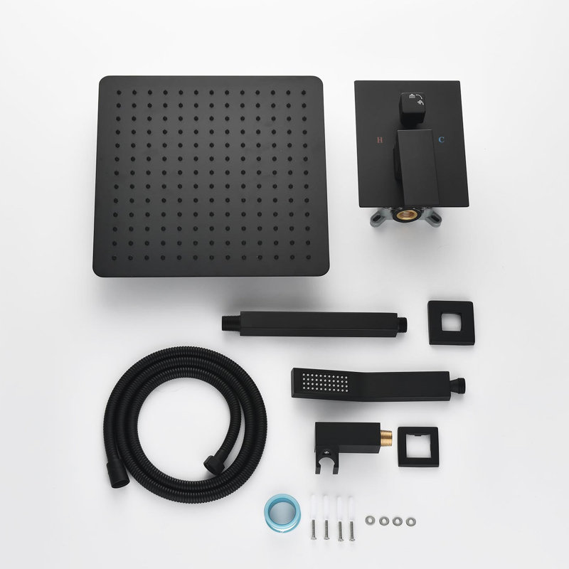 Pomme de douche au plafond noir mat avec support robuste de 16 po - Noir, style moderne