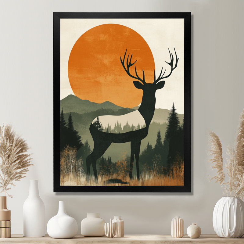 Cerf des bois ambrés I - Impression sur toile d'art animalier, H 20 po x l 12 po, Cadre photo noir