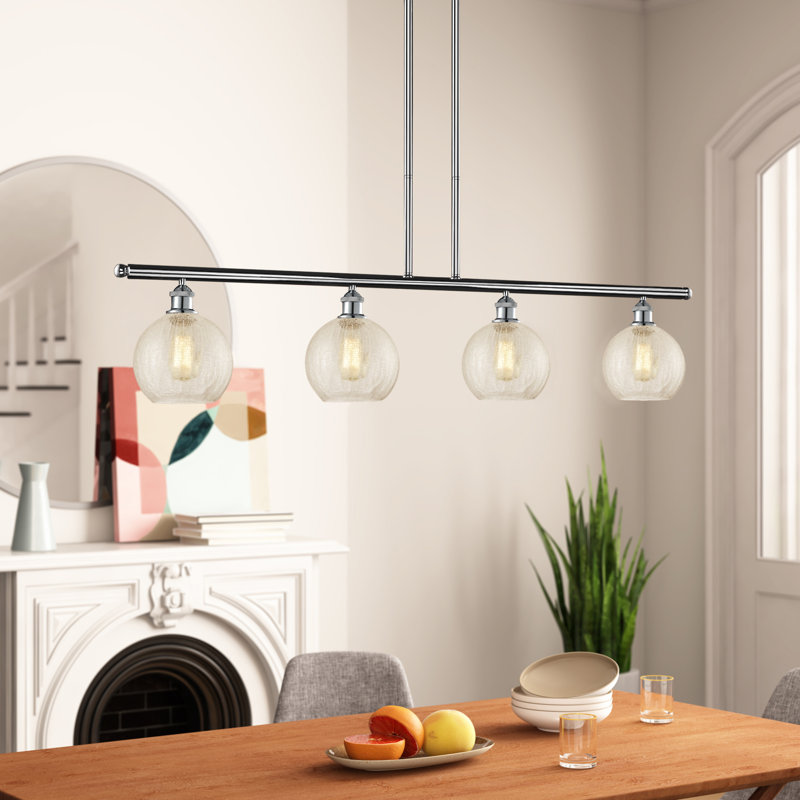 Luminaire suspendu linéaire à 4 lumières pour îlot de cuisine Baptista, Ampoule DEL 6 watts Vinage, Transparent craquelé