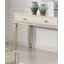 Élégante table de canapé glamour argentée avec tiroirs de rangement et plateau en verre trempé de 5 mm, parfaite pour les salons modernes.