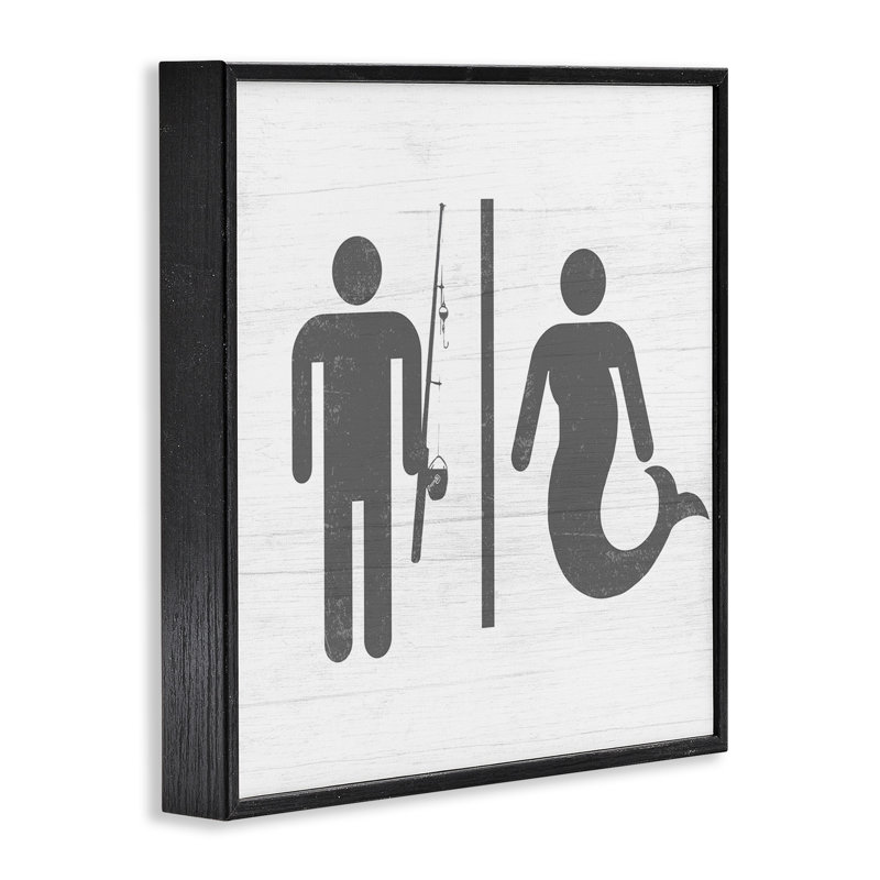 «Rustic Fisherman or Mermaid Bathroom Sign» par Daphne Polselli - impression d'art graphique, Giclée encadrée noir minuit