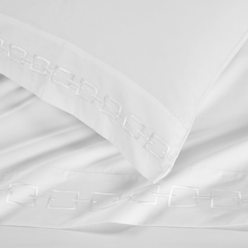 Superior 100% Cotton Chain Link Embroidered Deep Pocket Bed Sheet Set, Twin Sheet Set with 2 Pillowcases, White