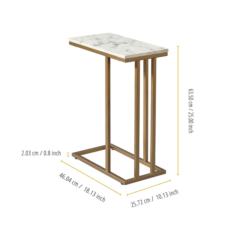 Carbone Modern C-Shape Side Accent Side Table for  with Marble Efect Top - Sofa or Bedside
