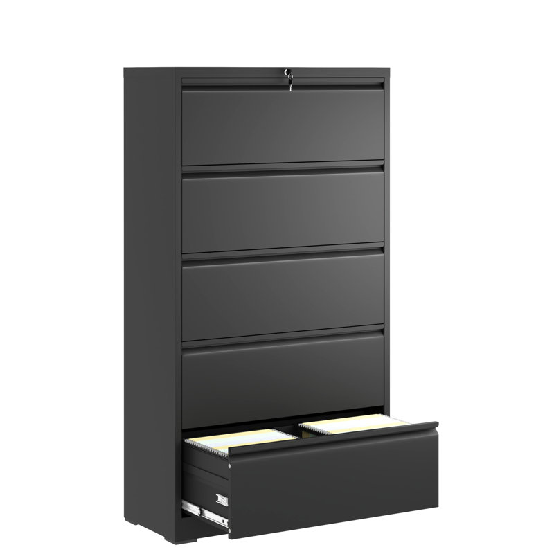 5 Drawer Locking Metal File Cabinet, Black, Office Solution Alternate, Stores Legal/Letter/A4/F4 Size, 550 Lbs Heavy-Duty Capacity Modern Cabinet With Lock, Black Antique Look, Enhances Efficiency,