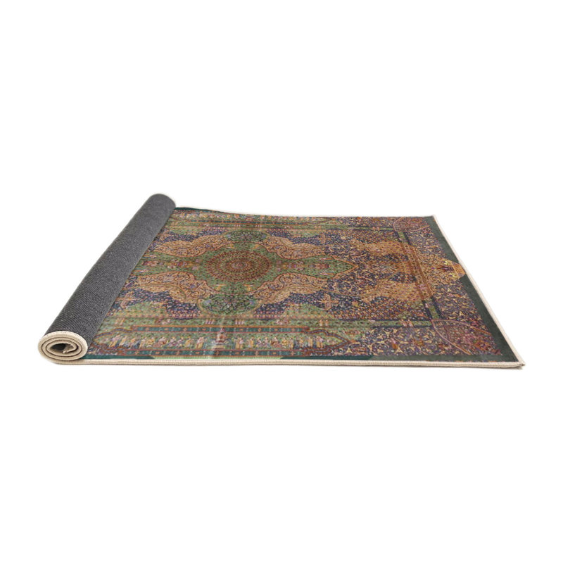 Tapis vert / orange / mauve en laine / polyester tissé à la machine, Rond 8 pi