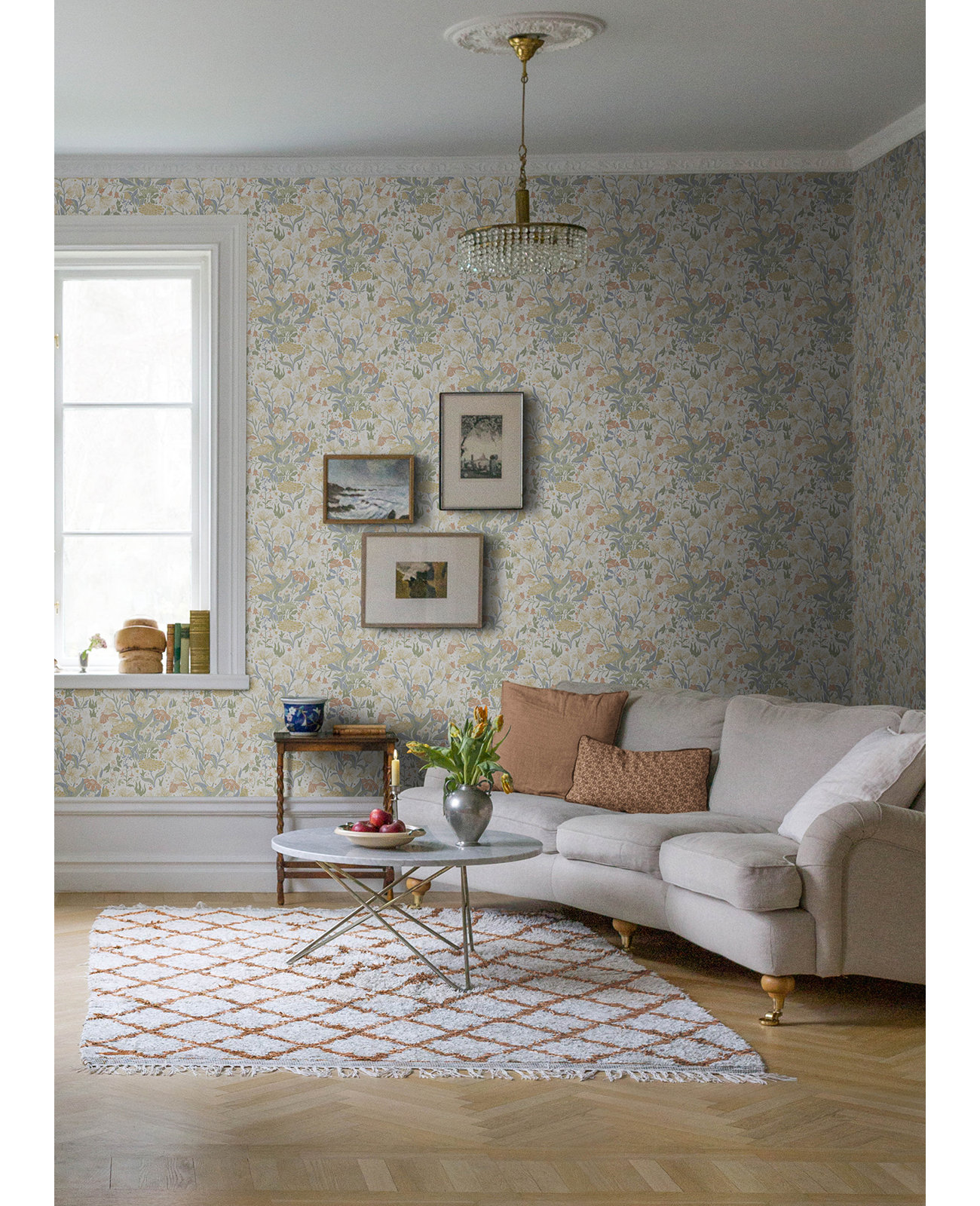 Bixby Faux Grasscloth Wallpaper, Beige/Red/Green
