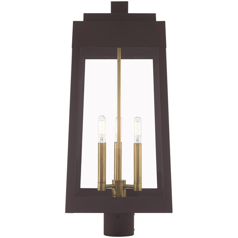 3-Light Post-Top Lantern Pendant with Seeded Glass Shade, 24.75" H x 10.50" W x 10.50" D, Bronze/Satin