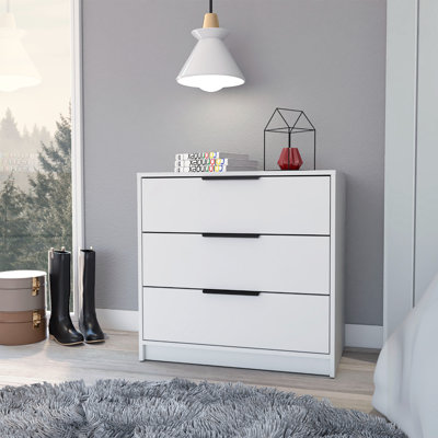 Commode H 27 po, commode 3 tiroirs, plateau supérieur, blanc sur place