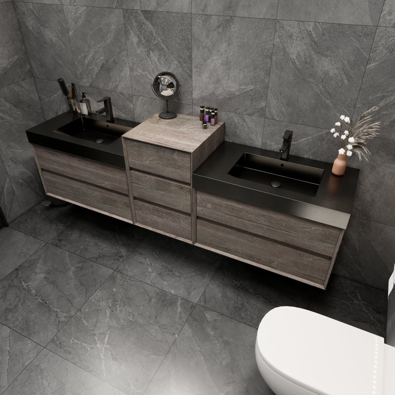 Golitz 103.5'' Double Bathroom Vanity with Stainless Steel Top, Oak