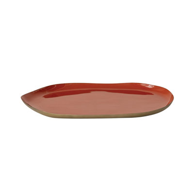 Enameled Metal Tray with Brass Accents