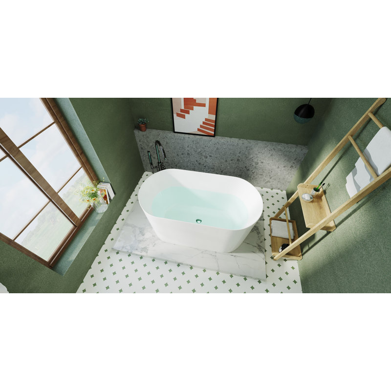 55" Acrylic Freestanding Bathtub, Small Soaking Tub, Toe-Tap Chrome Drain, Cupc Certified
