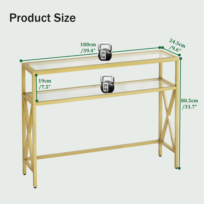 Console Table, Tempered Glass Sofa Table, Gold