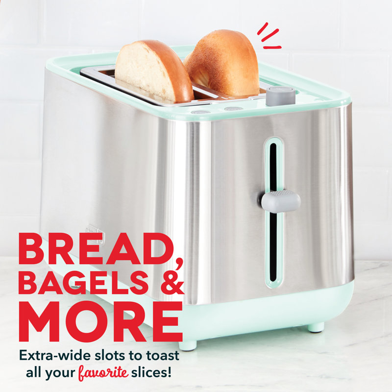 Polished Stainless Steel 2-Slice Toaster with Wide Slot