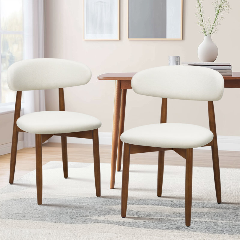 Maylon Upholstered Solid Wood Frame Side Chairs, Boucle-Beige