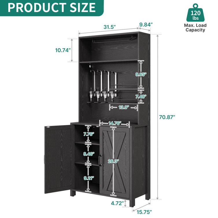Brenner 31.5'' Wood Bar Cabinet with 4 Liquor Bottle Dispenser & Hang  Stemware Rack